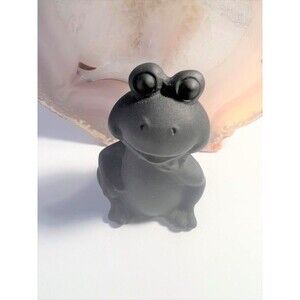 Adorable Black Obsidian Frog Carving